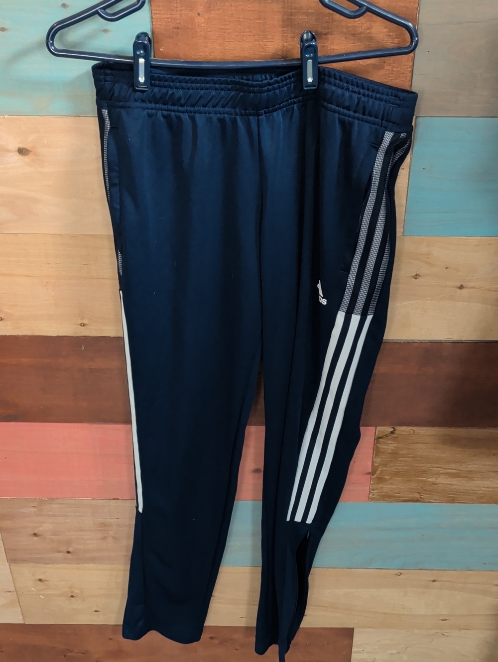adidas Navy Track Pants with White Side Stripes